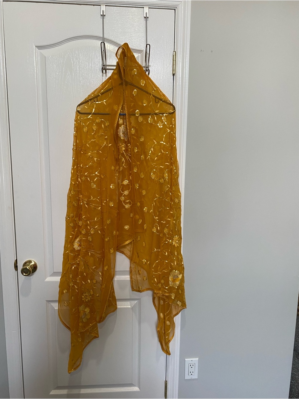 Mustard Yellow Embroidered Sheer Scarf - or dupata Unbranded